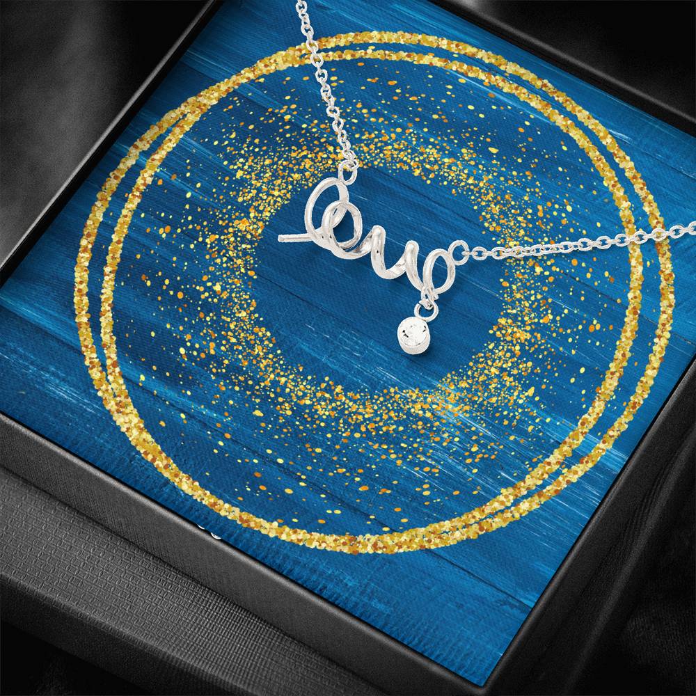Scripted Love Necklace - Glitter Blue
