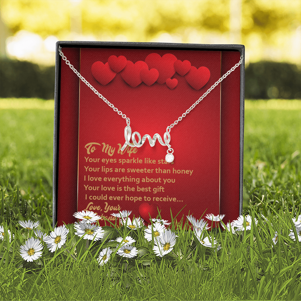 Scripted Love Necklace - Red Hearts - Wife