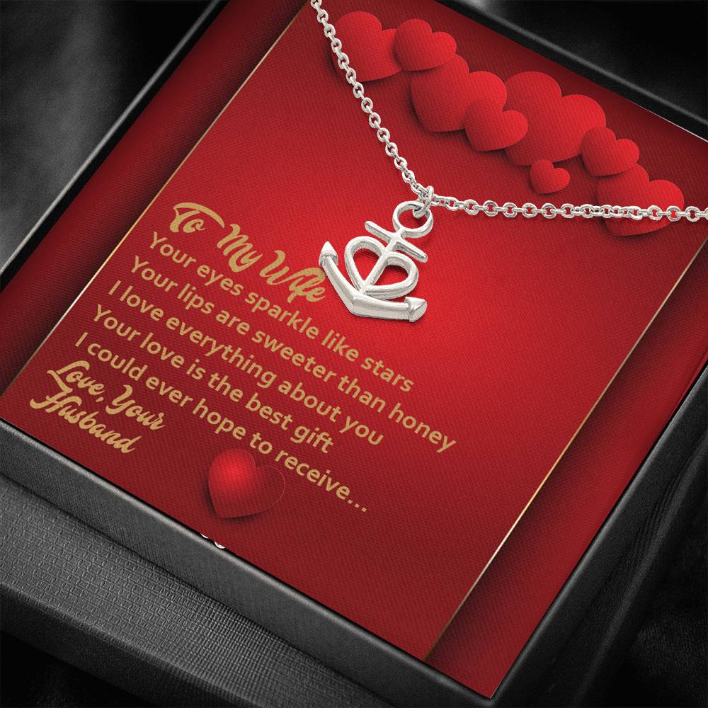 Anchor Necklace - Red Hearts - Wife