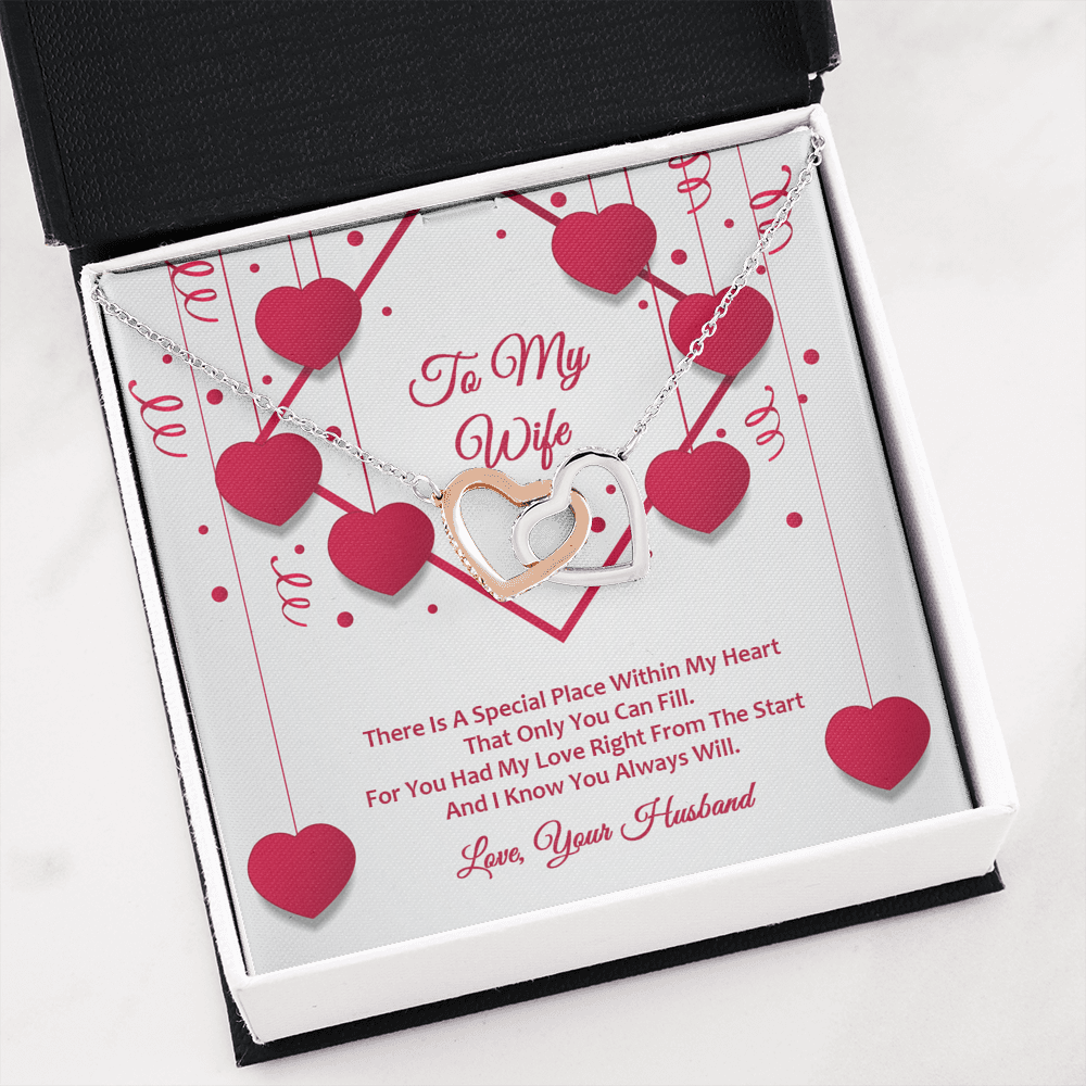 Interlocking Hearts Necklace - Red Ribbons - Wife