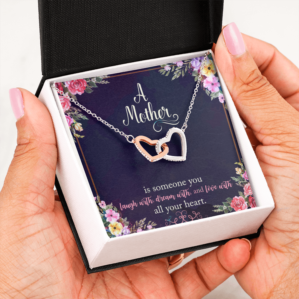 Interlocking Hearts Necklace - Navy Floral - Mom