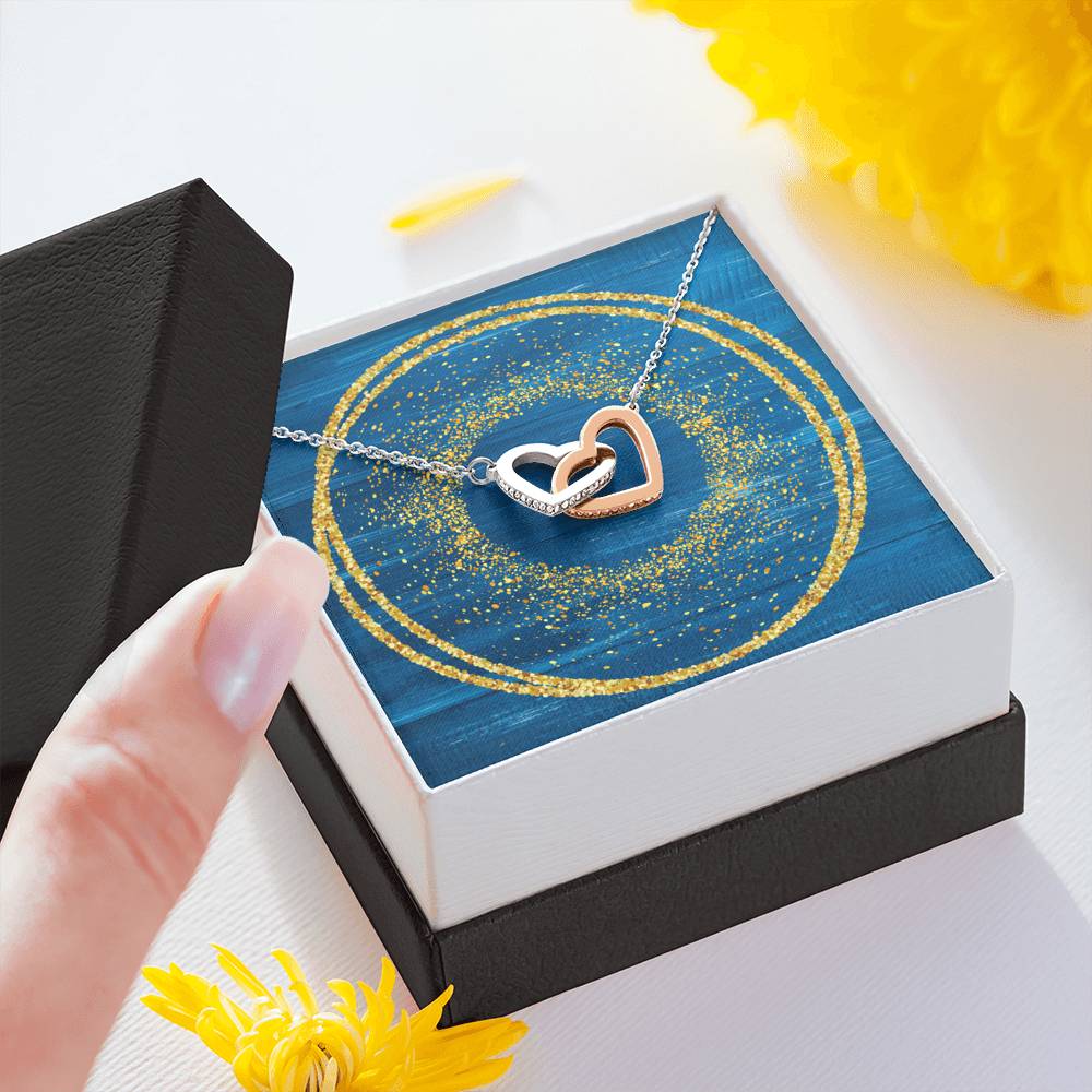 Interlocking Hearts Necklace - Glitter Blue