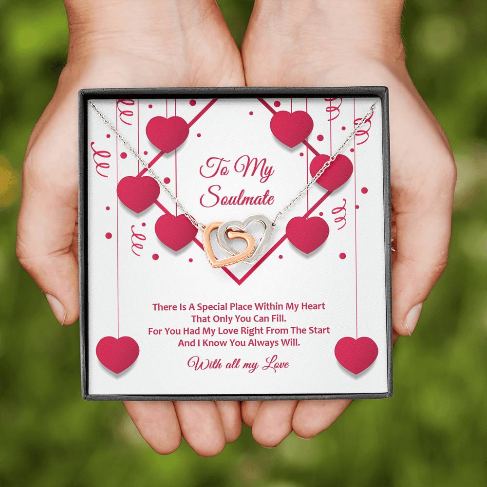 Interlocking Hearts Necklace - Red Ribbons - Soulmate
