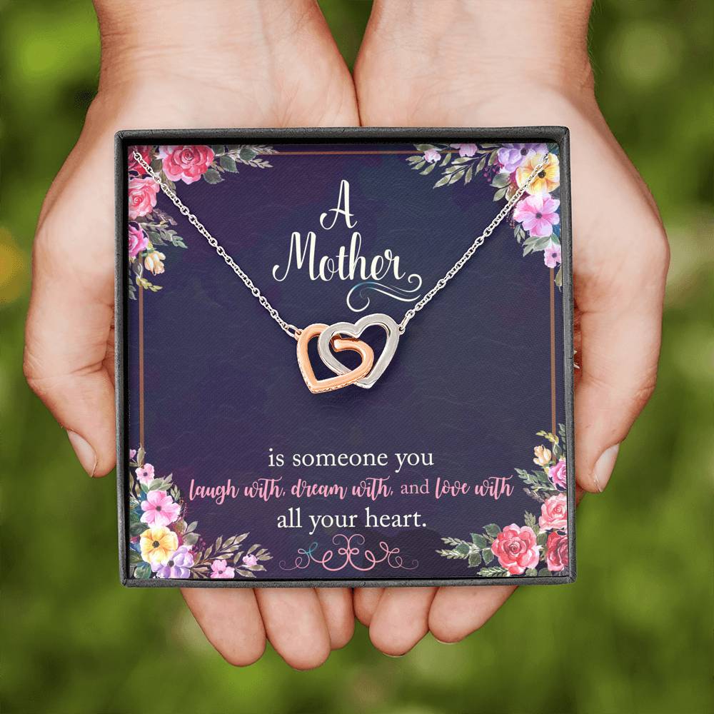 Interlocking Hearts Necklace - Navy Floral - Mom