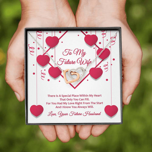 Interlocking Hearts Necklace - Red Ribbons - Future Wife