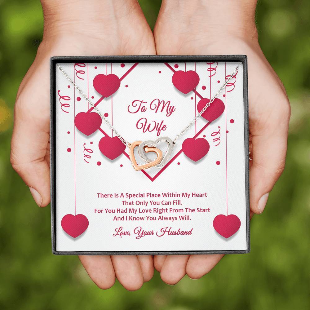 Interlocking Hearts Necklace - Red Ribbons - Wife