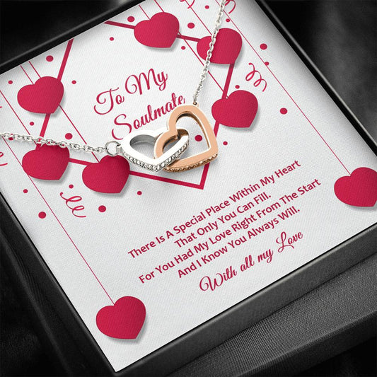 Interlocking Hearts Necklace - Red Ribbons - Soulmate