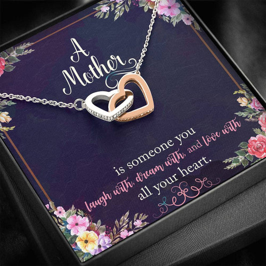 Interlocking Hearts Necklace - Navy Floral - Mom