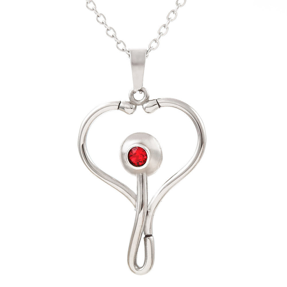 Stethoscope Necklace - Red Ribbons - Wife