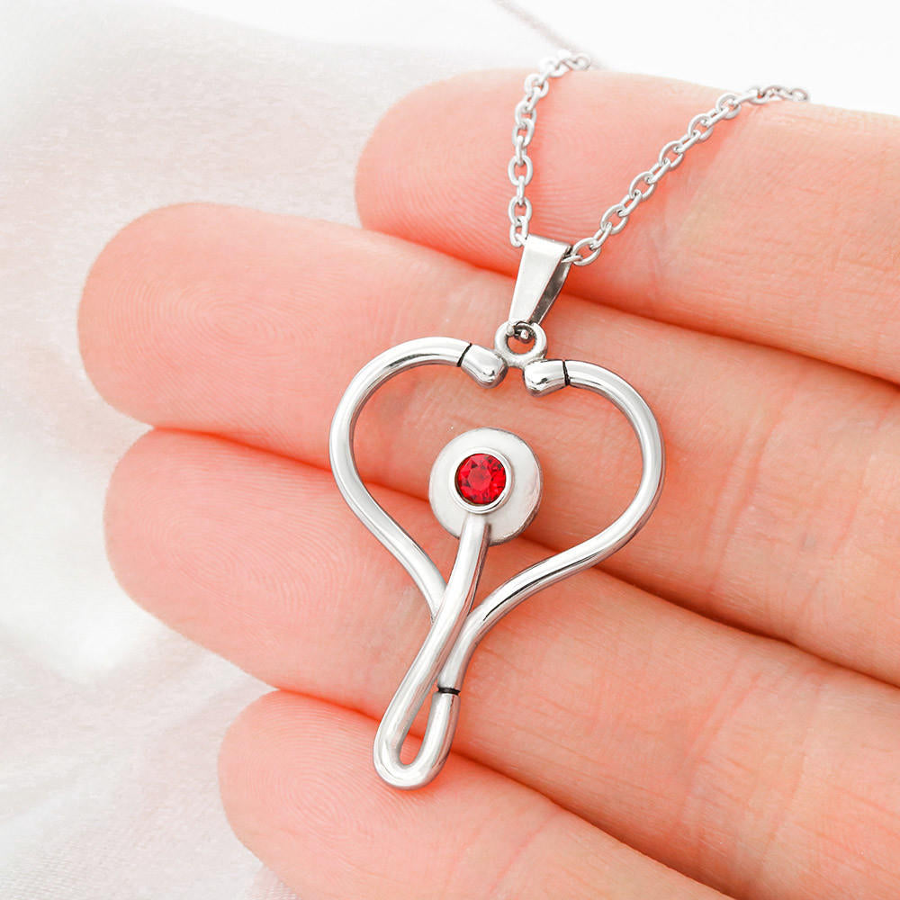 Stethoscope Necklace - Red Hearts - Wife