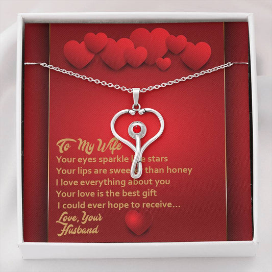 Stethoscope Necklace - Red Hearts - Wife