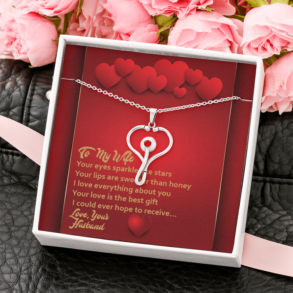 Stethoscope Necklace - Red Hearts - Wife