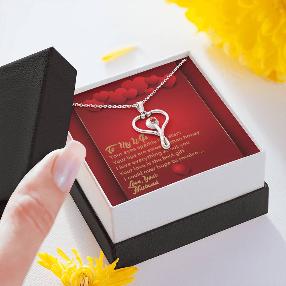 Stethoscope Necklace - Red Hearts - Wife