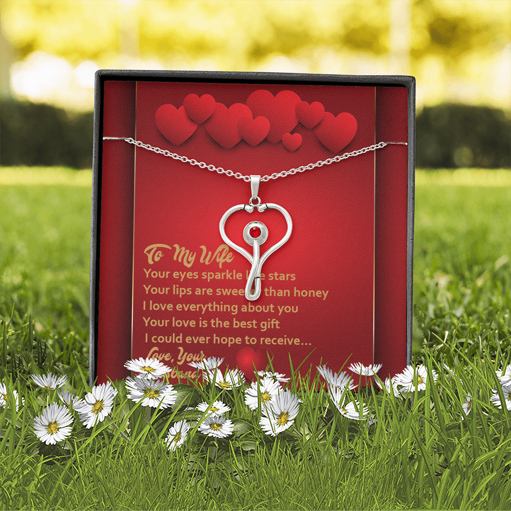 Stethoscope Necklace - Red Hearts - Wife