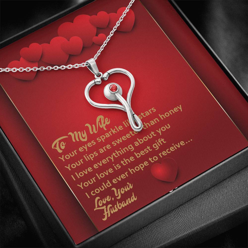 Stethoscope Necklace - Red Hearts - Wife