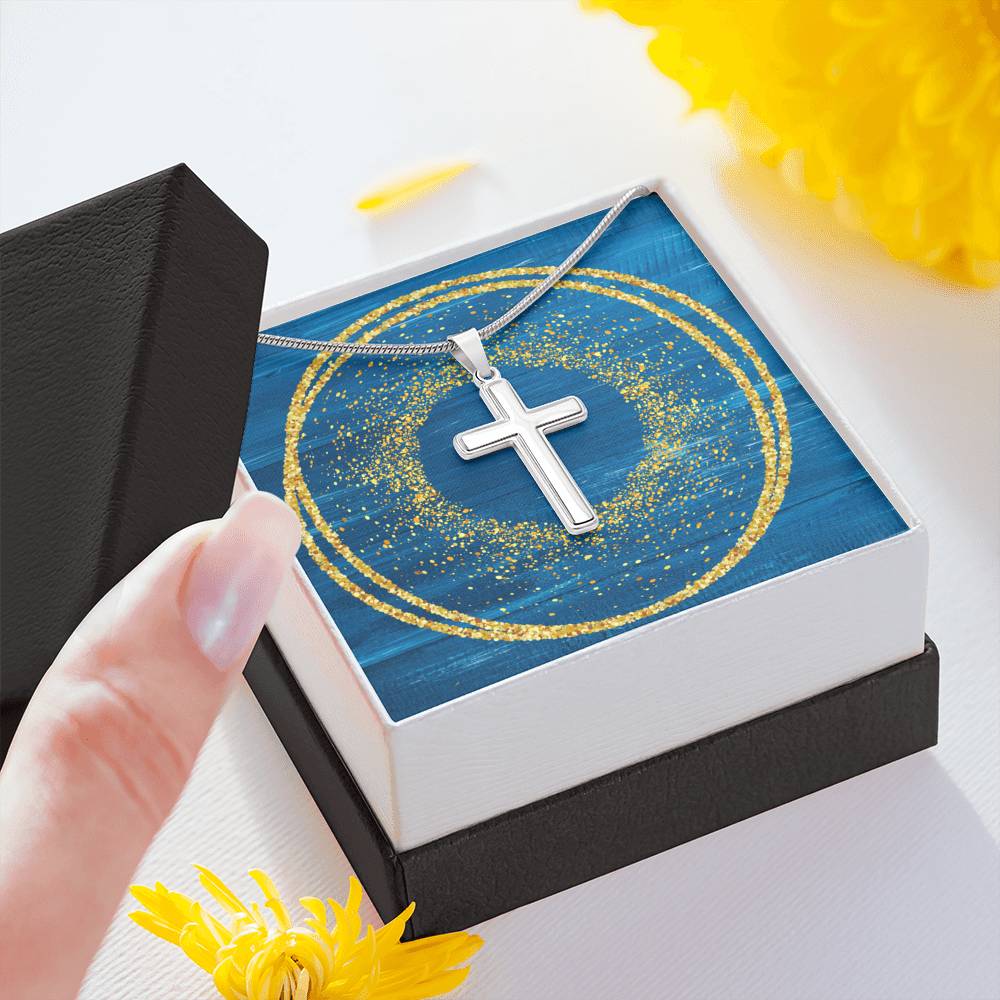 Cross Necklace - Glitter Blue