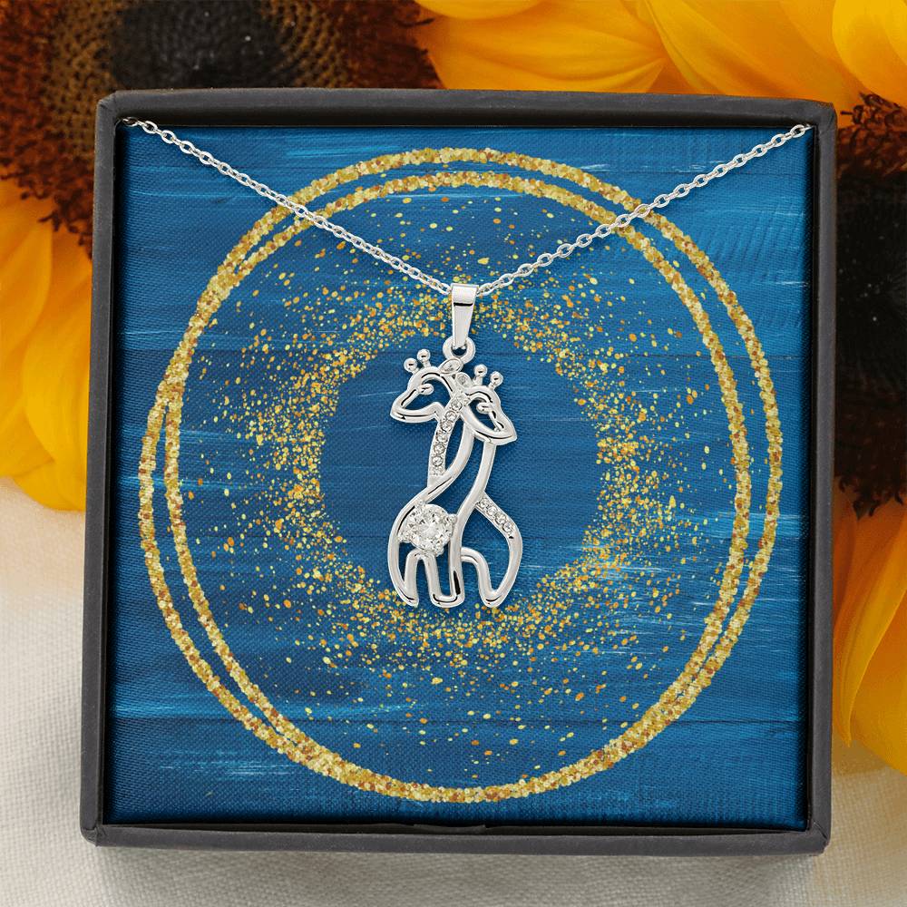 Graceful Love Giraffe Necklace - Glitter Blue