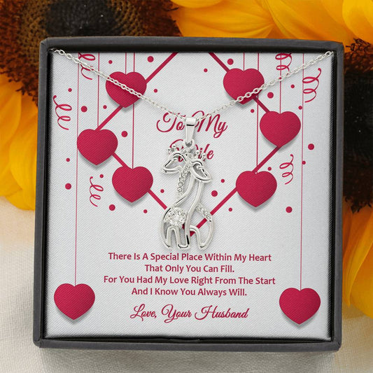 Graceful Love Giraffe Necklace - Red Ribbons - Wife