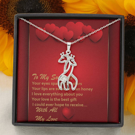 Graceful Love Giraffe Necklace - Red Hearts - Soulmate