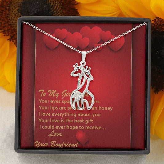 Graceful Love Giraffe Necklace - Red Hearts - Girlfriend