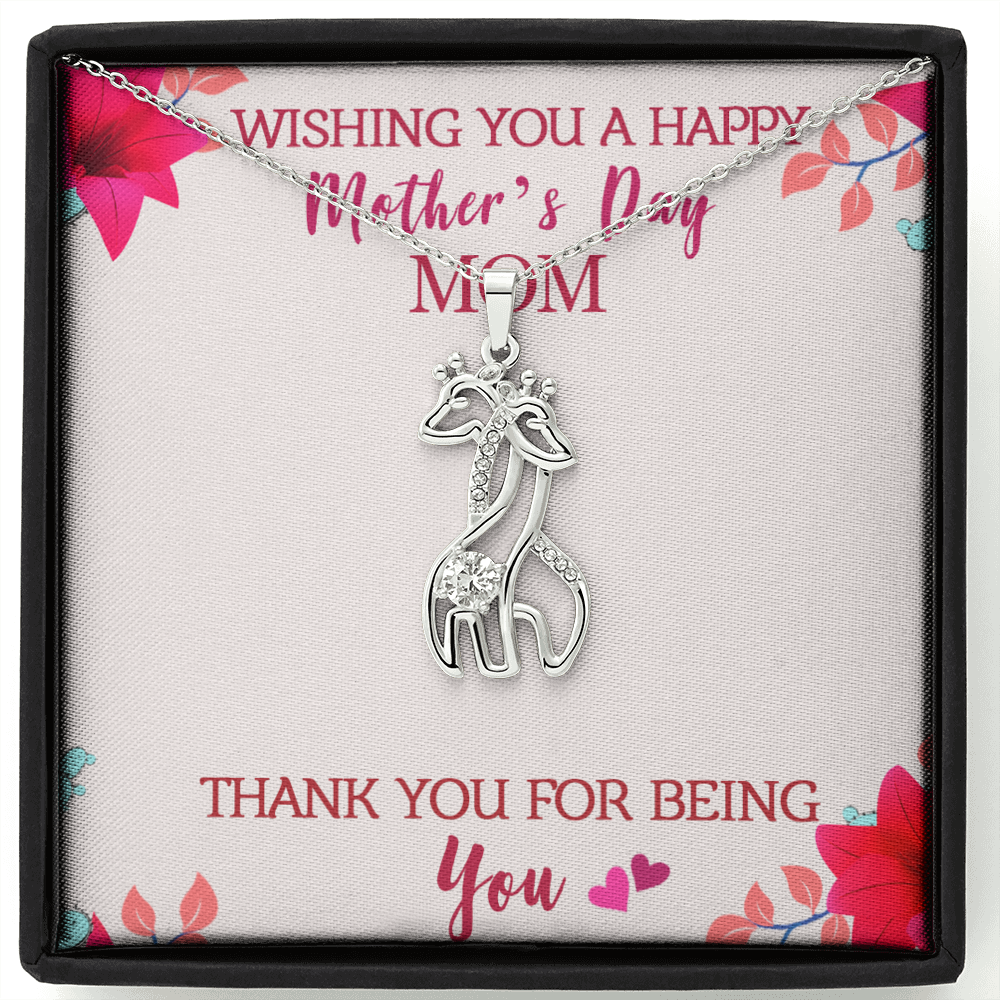 Graceful Love Giraffe Necklace - Pastel Bright Floral - Mom