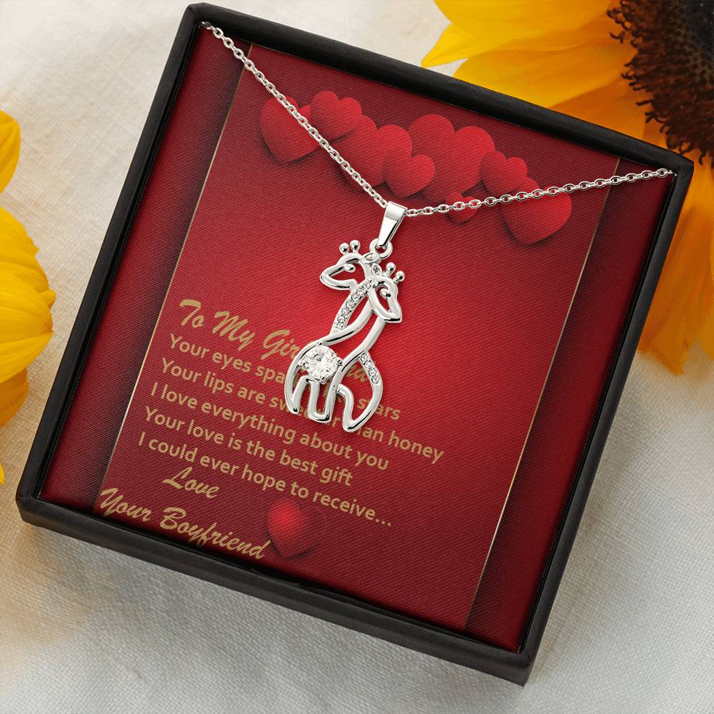Graceful Love Giraffe Necklace - Red Hearts - Girlfriend