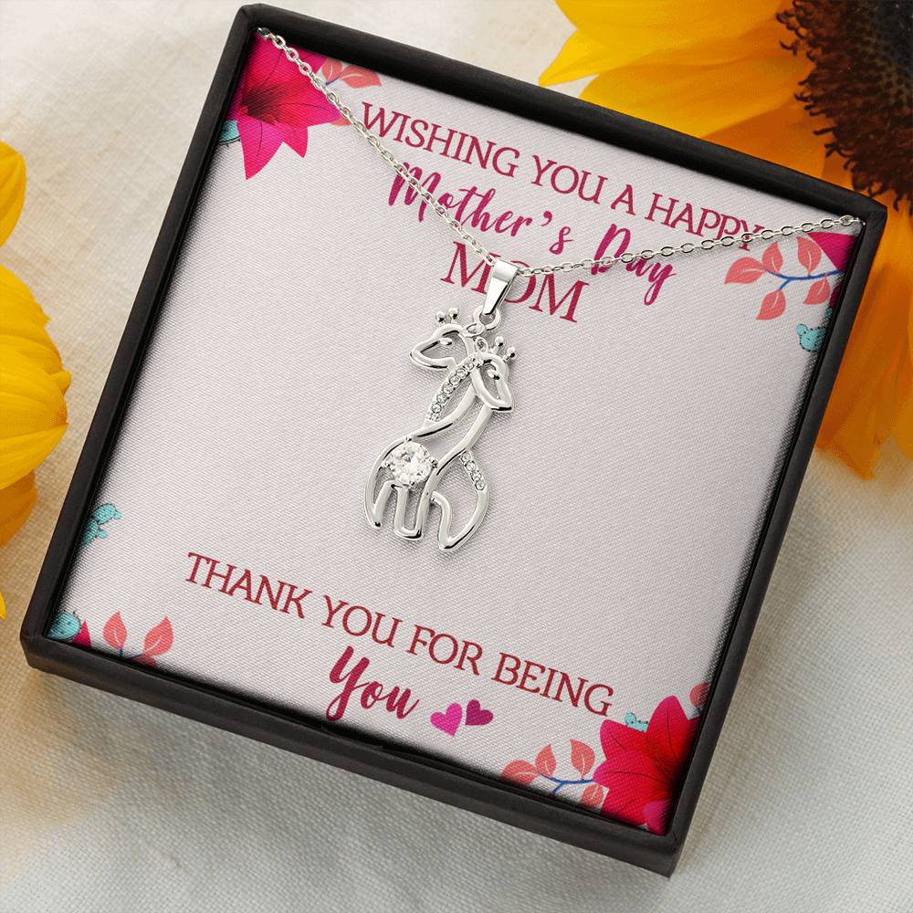 Graceful Love Giraffe Necklace - Pastel Bright Floral - Mom