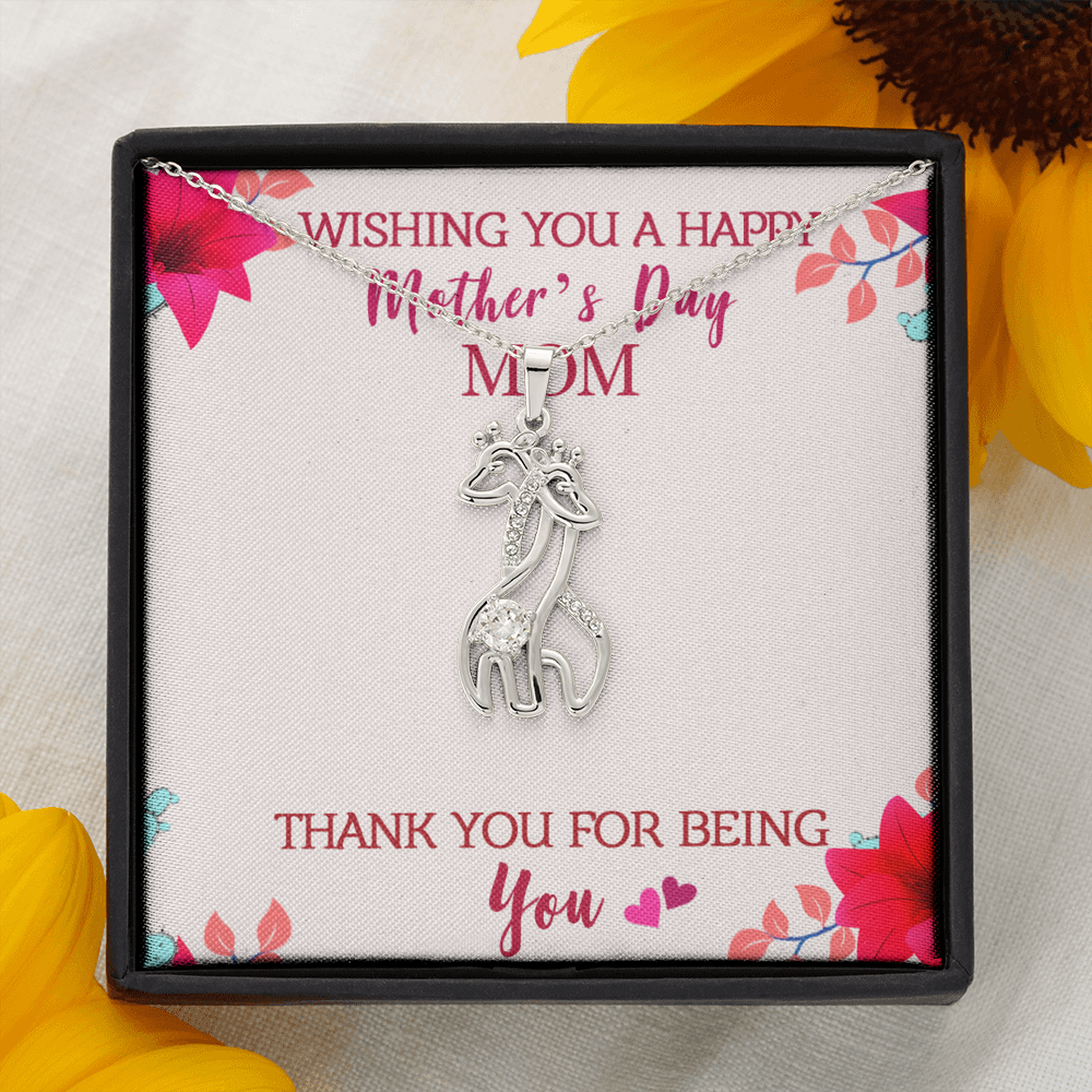 Graceful Love Giraffe Necklace - Pastel Bright Floral - Mom