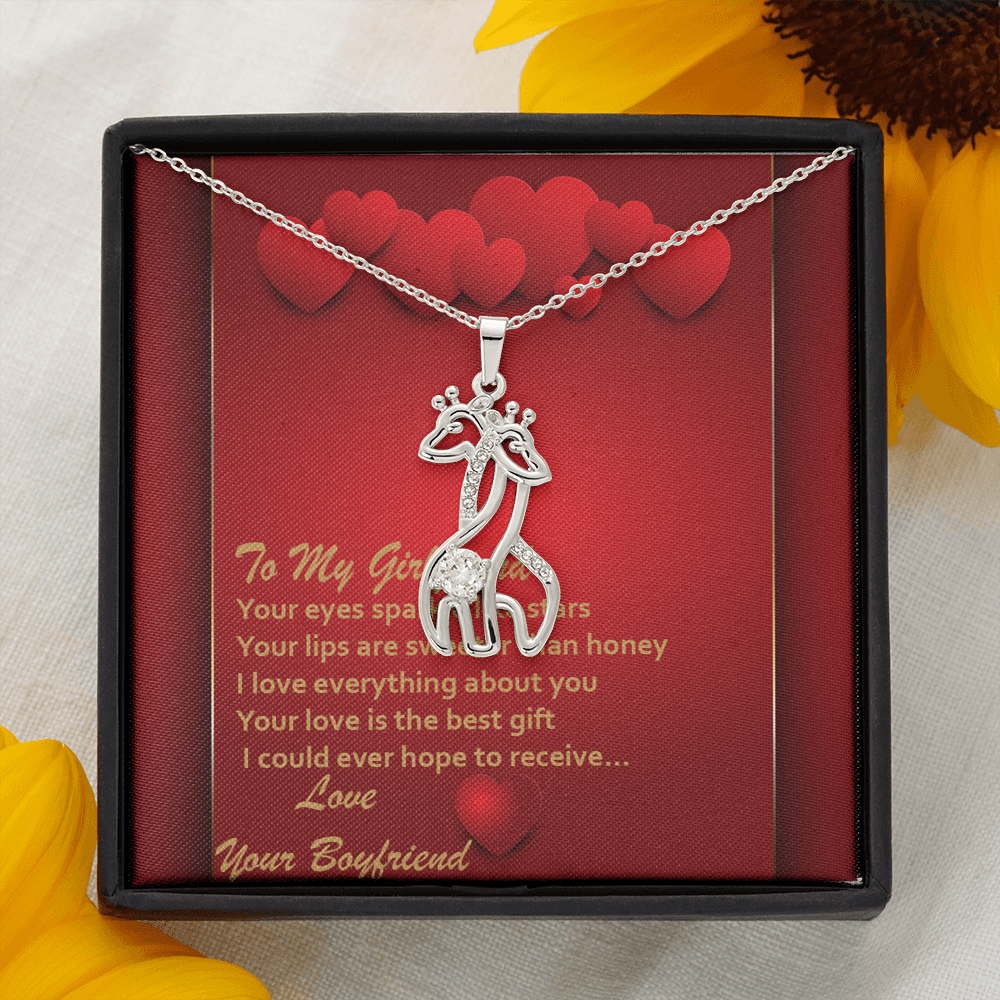 Graceful Love Giraffe Necklace - Red Hearts - Girlfriend