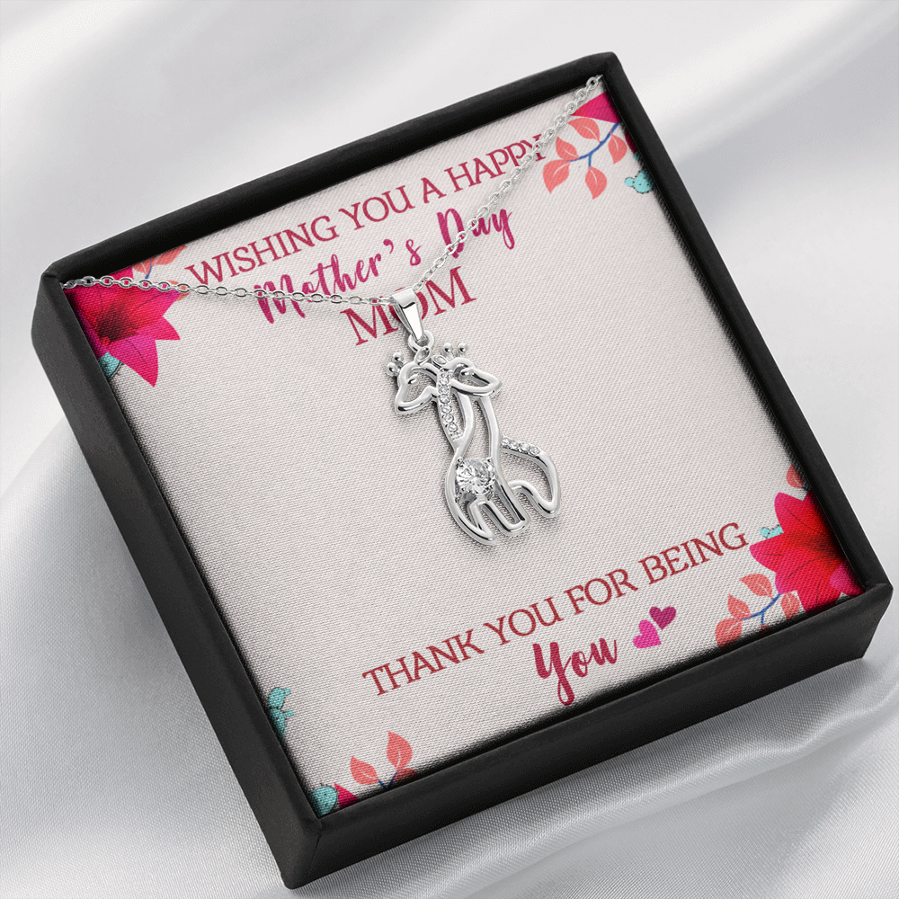 Graceful Love Giraffe Necklace - Pastel Bright Floral - Mom