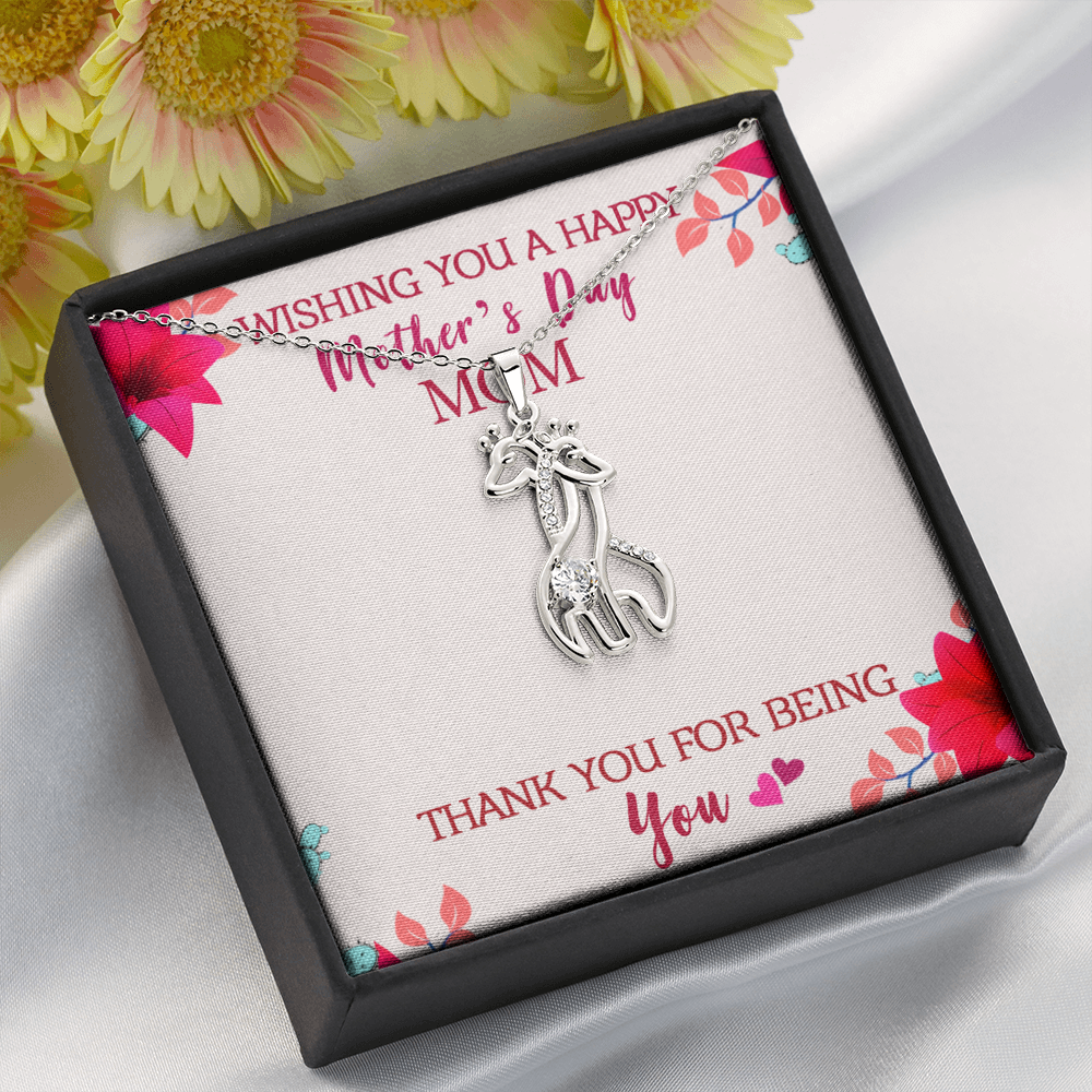 Graceful Love Giraffe Necklace - Pastel Bright Floral - Mom