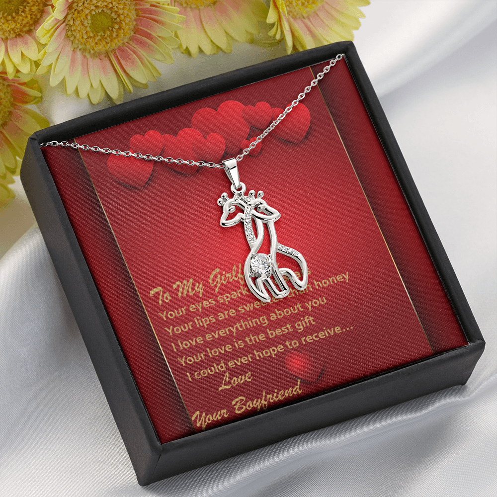 Graceful Love Giraffe Necklace - Red Hearts - Girlfriend