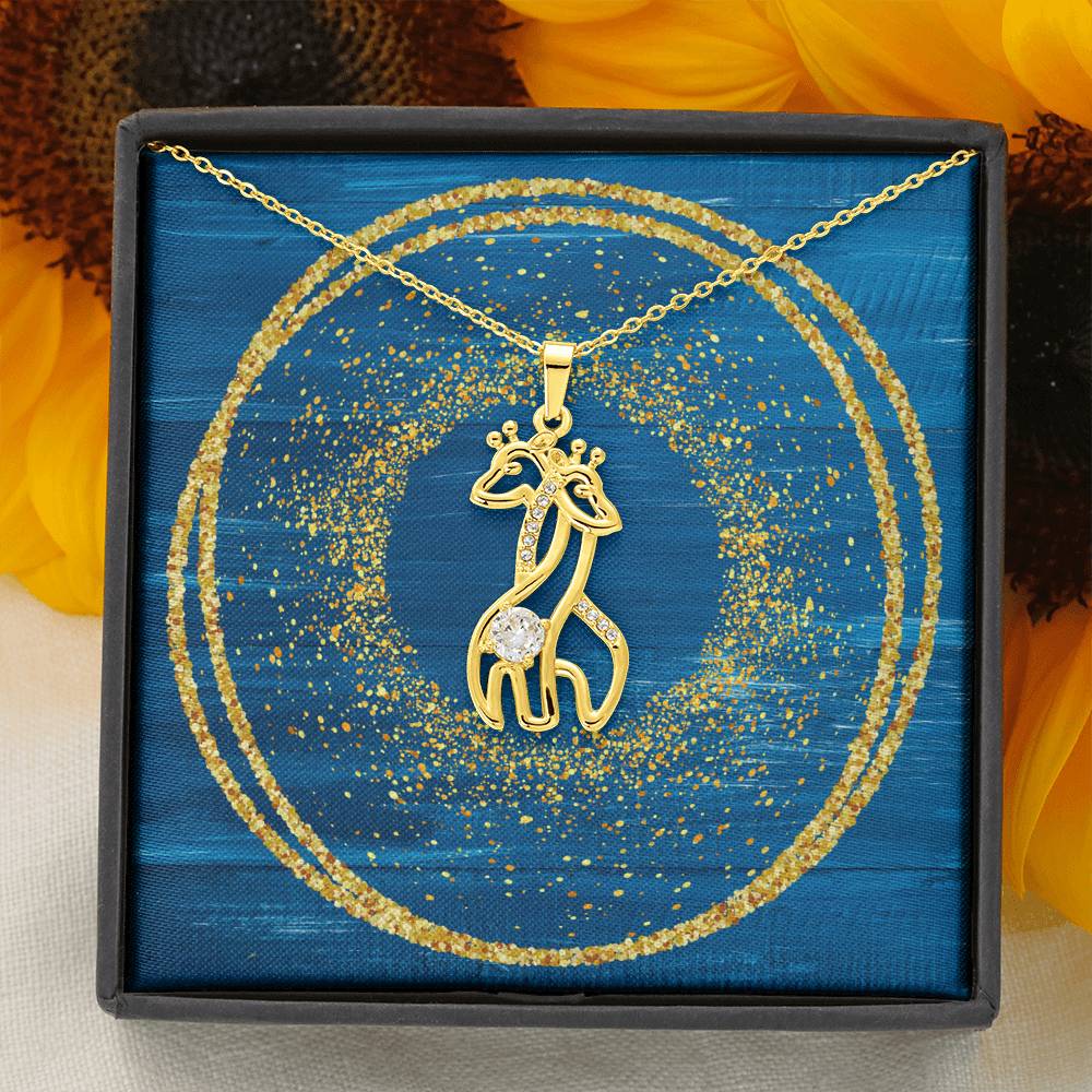 Graceful Love Giraffe Necklace - Glitter Blue