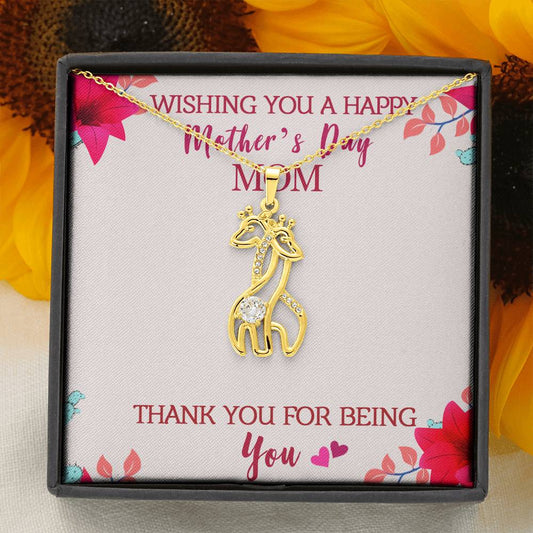 Graceful Love Giraffe Necklace - Pastel Bright Floral - Mom