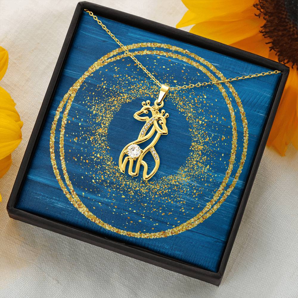 Graceful Love Giraffe Necklace - Glitter Blue