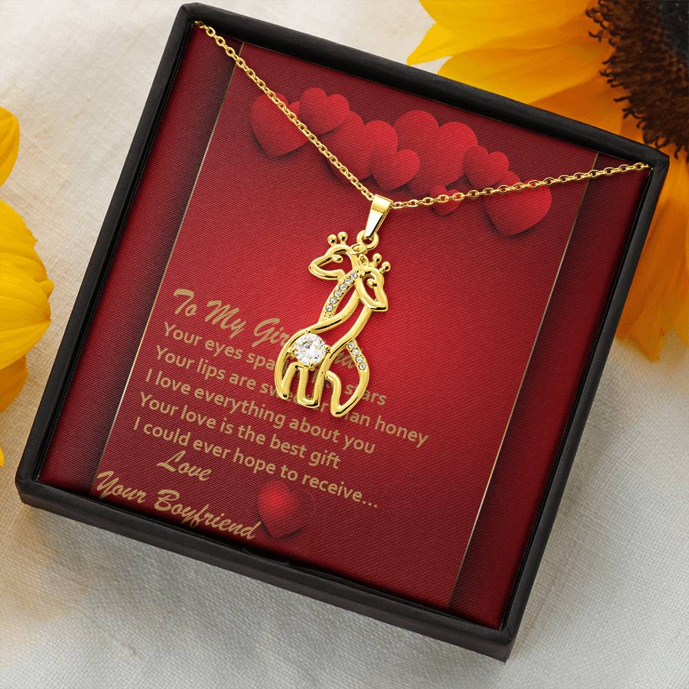Graceful Love Giraffe Necklace - Red Hearts - Girlfriend