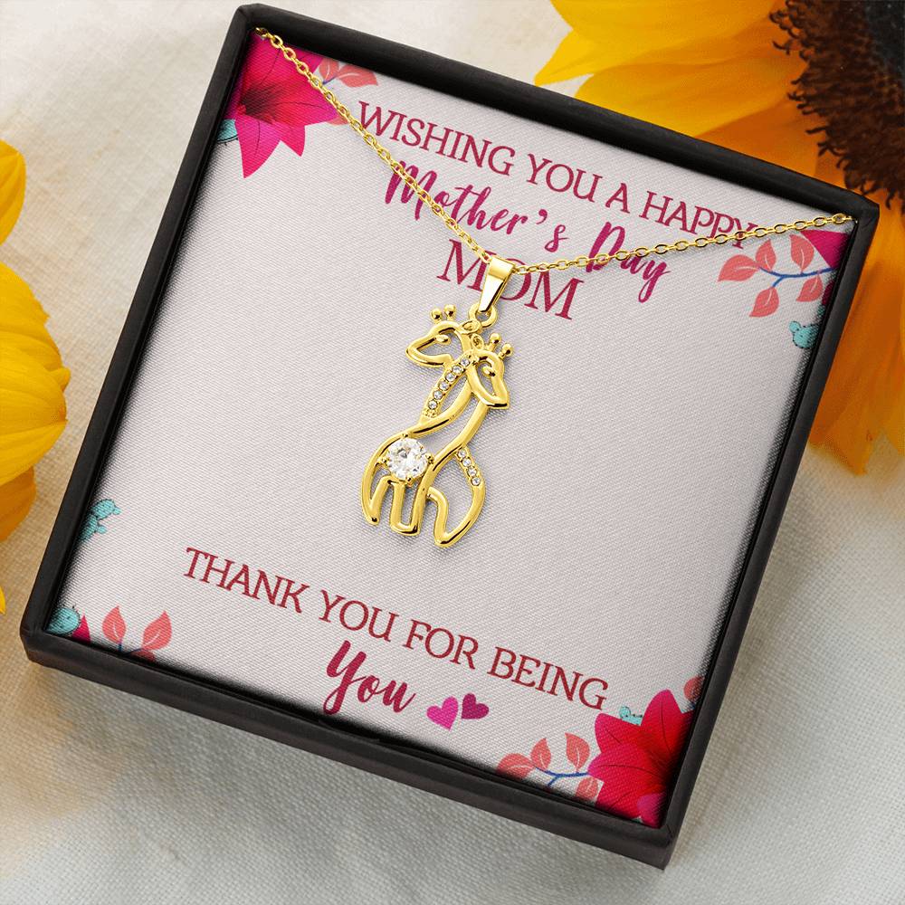 Graceful Love Giraffe Necklace - Pastel Bright Floral - Mom