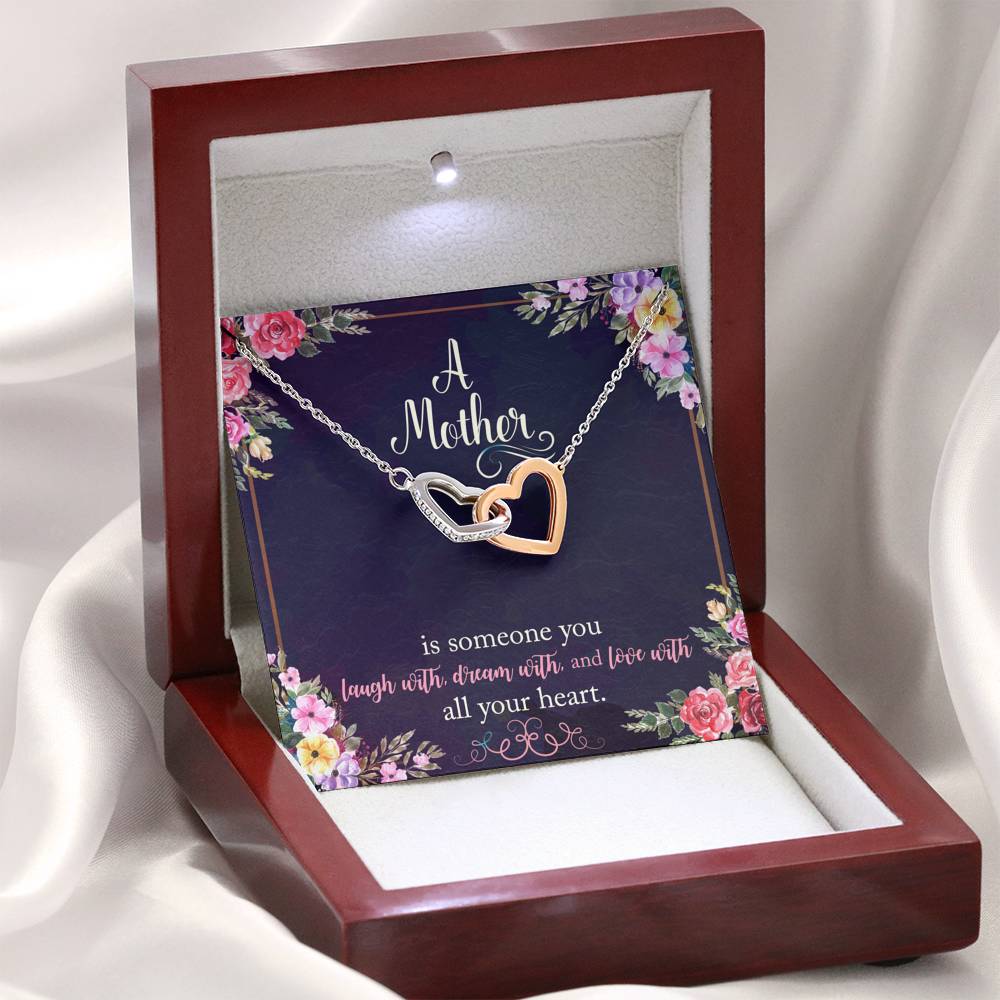 Interlocking Hearts Necklace - Navy Floral - Mom