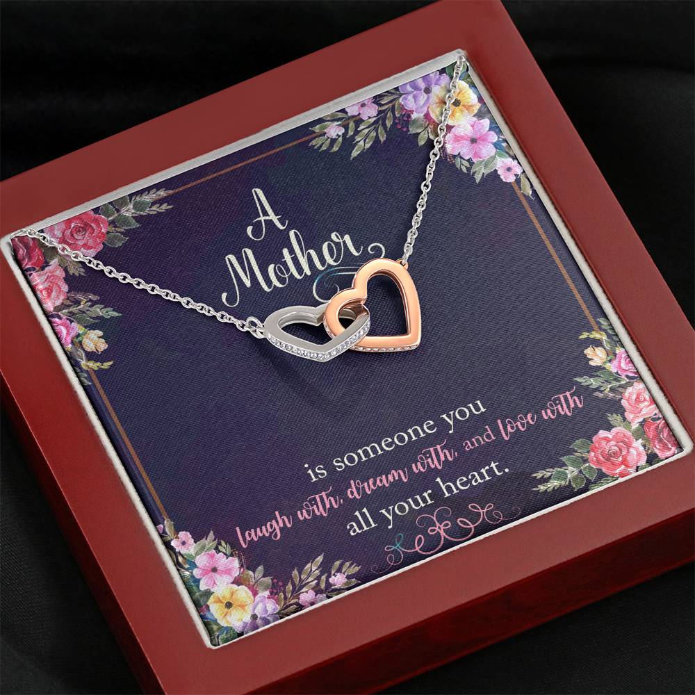Interlocking Hearts Necklace - Navy Floral - Mom
