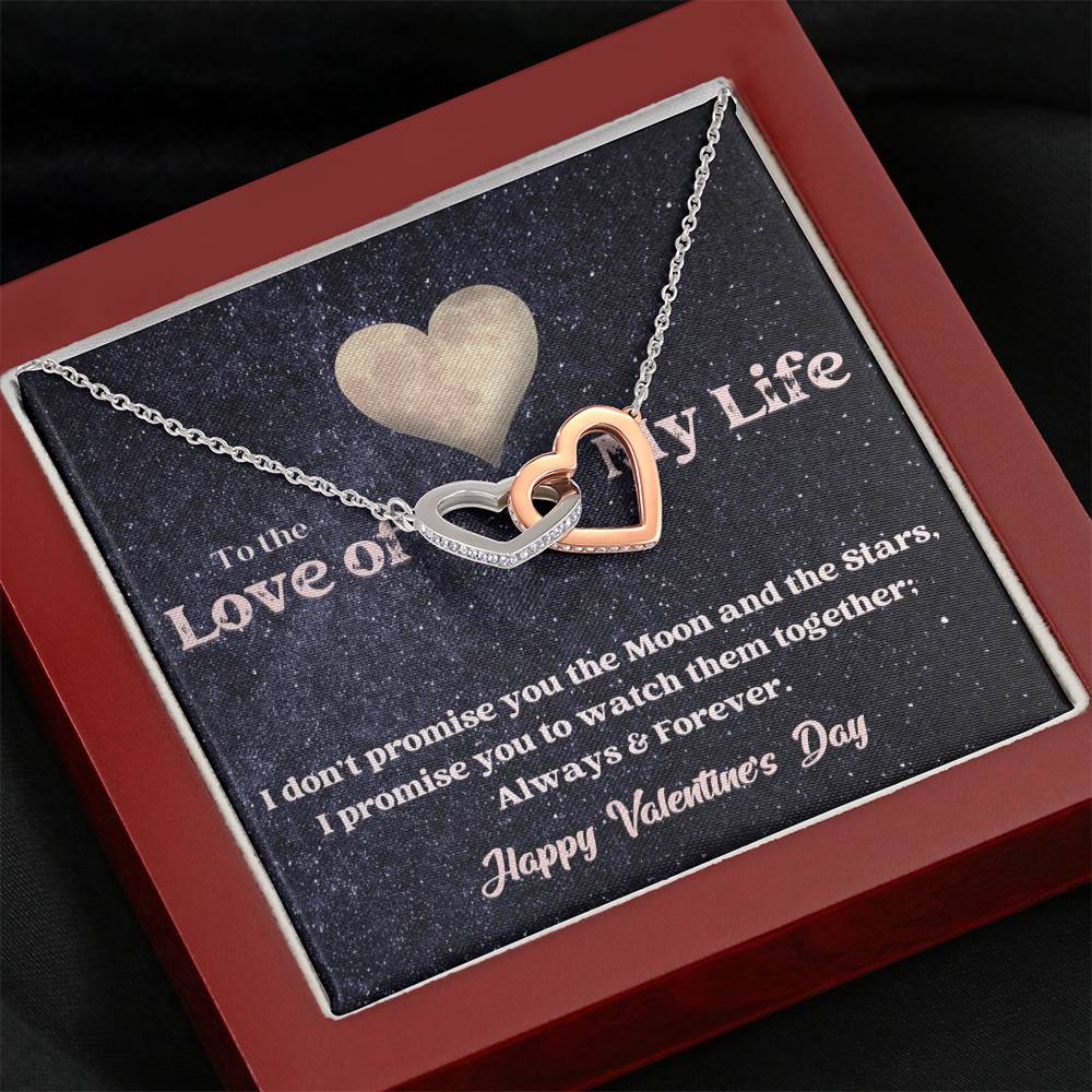 Interlocking Hearts Necklace - Moon and Stars - Valentine