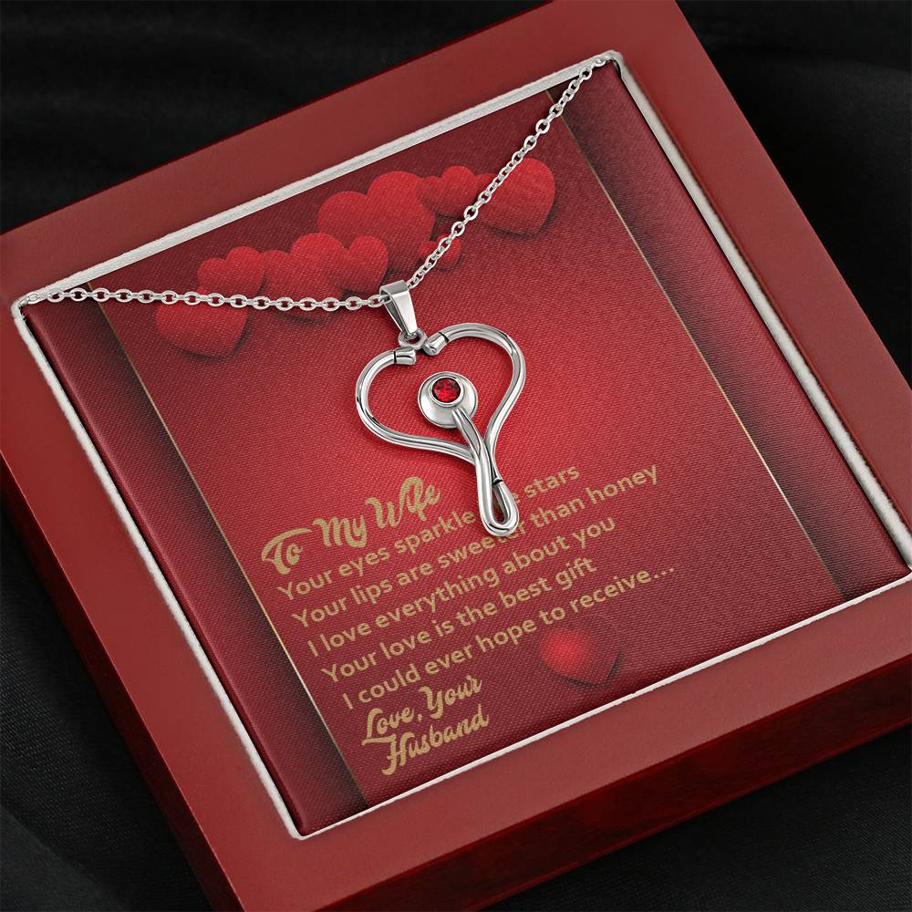 Stethoscope Necklace - Red Hearts - Wife