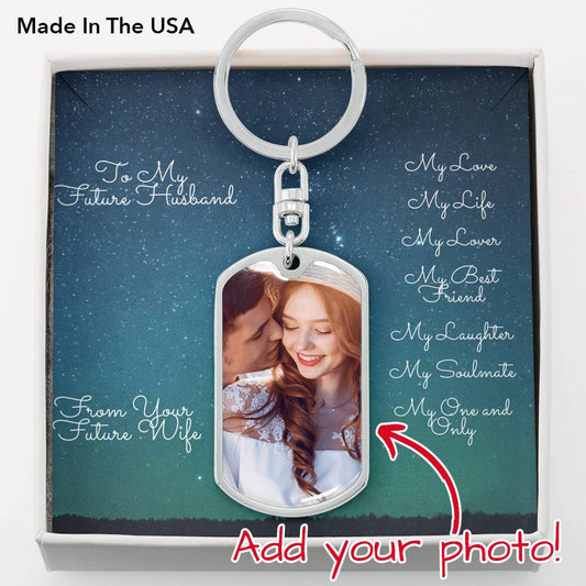 Photo Memory Dog Tag Keychain - Stars - Future Husband