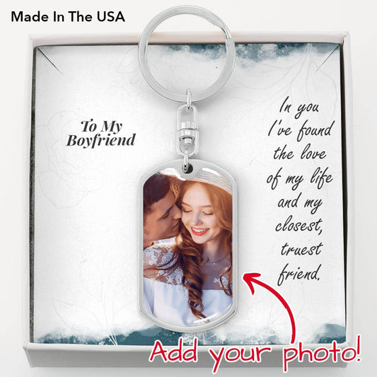 Photo Memory Dog Tag Keychain - Blue Shades - Boyfriend