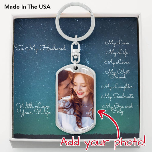 Photo Memory Dog Tag Keychain - Stars - Husband