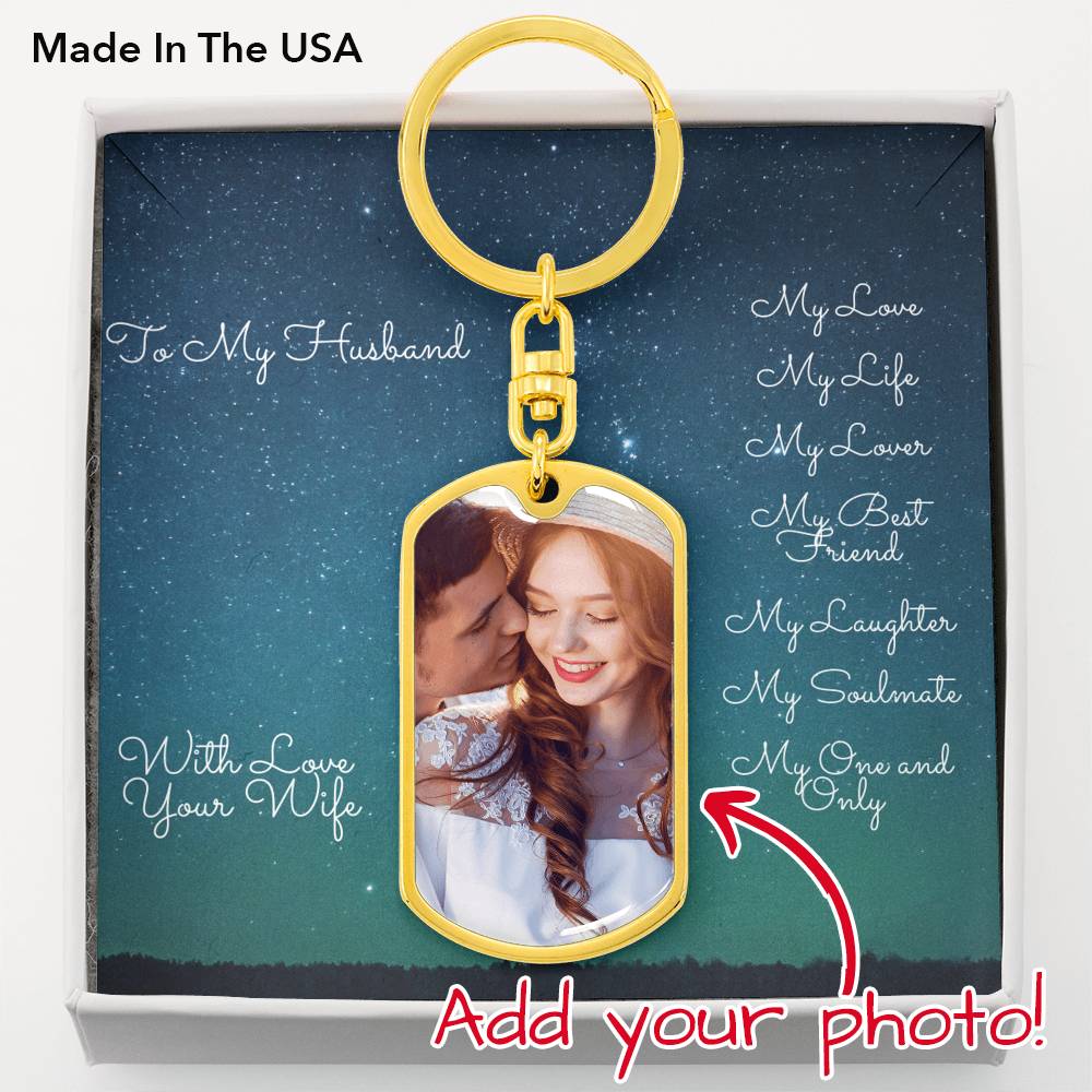 Photo Memory Dog Tag Keychain - Stars - Husband