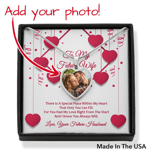 Photo Memory Heart Necklace - Red Ribbons - Future Wife