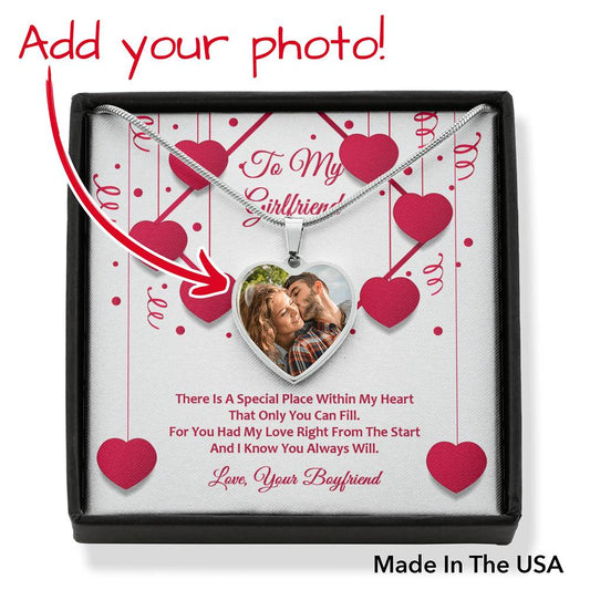 Photo Memory Heart Necklace - Red Ribbons - Girlfriend