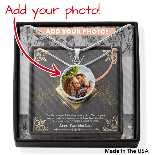 Photo Memory Circle Necklace - Glitter - Wife