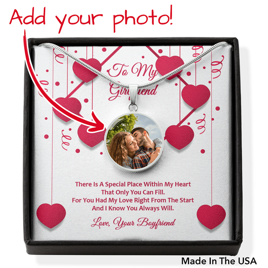 Photo Memory Circle Necklace - Red Ribbons - Girlfriend