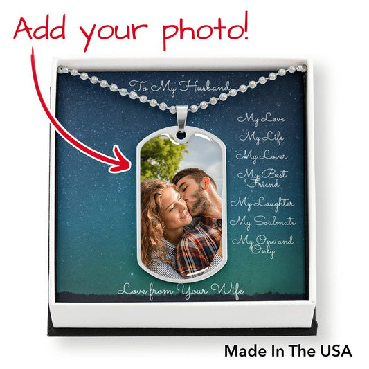 Photo Memory Dog Tag Necklace - Stars - Husband